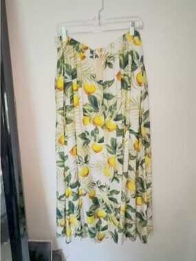 Women's Lemon Print Midi Skirt - Yellow & Green